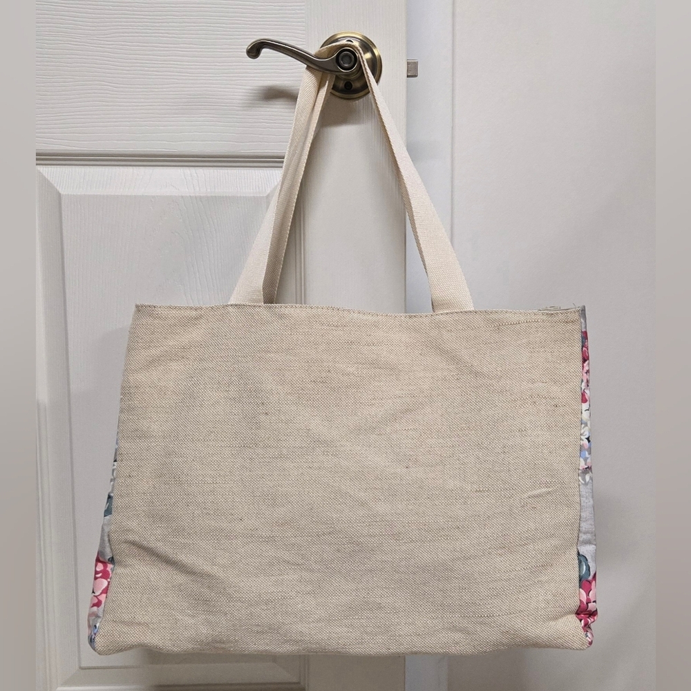 DSW Canvas Tote in Natural with Pink Floral Sides